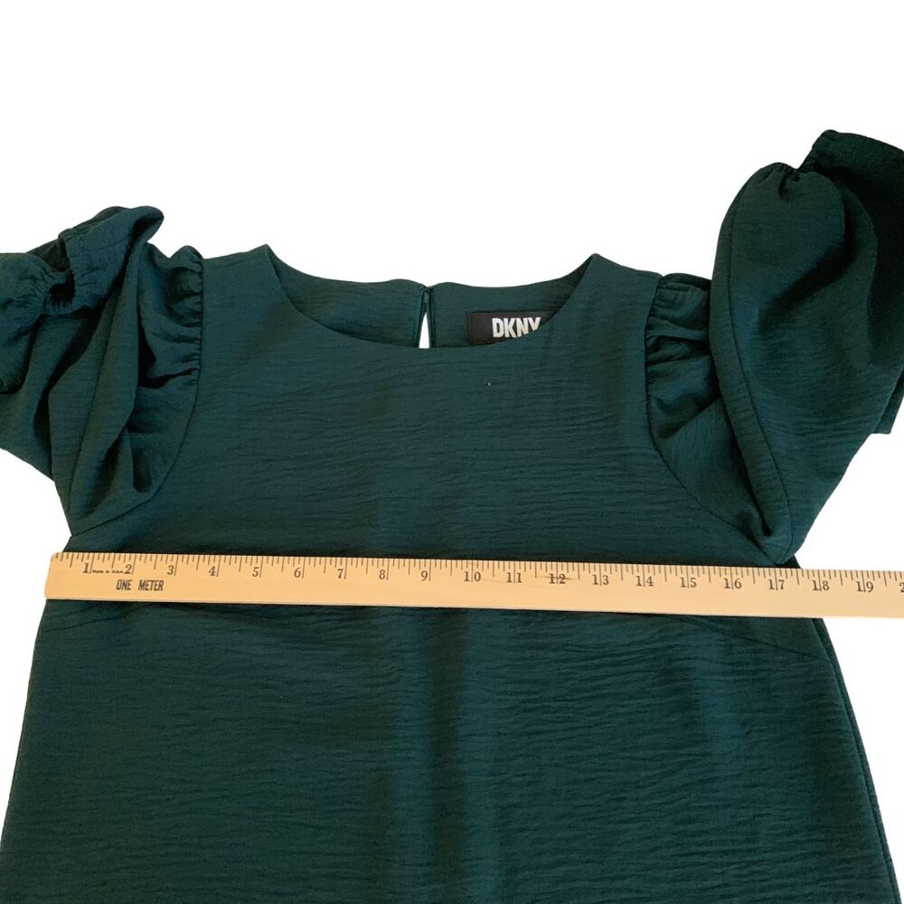 DKNY Puff Sleeve Tiered Midi Dress Dark Green Textured Loose Fit Size 4 - Picture 14 of 14